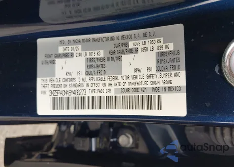 2025 Mazda Mazda3 2.5 S Preferred из США, поврежденный, VIN 3MZBPACM4SM465273